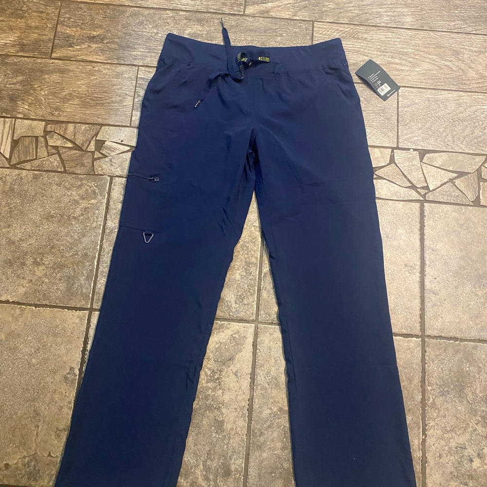 Med Couture Navy Blue Cargo Pants with Elastic Waistband and Full Length